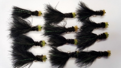 12 x black / lime yellow fritz tadpoles size 10 (pk2)